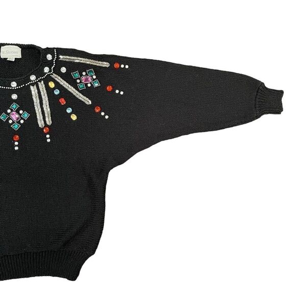 Vintage Jewelled Christmas Sweater Beads Rhinestones Shoulder Pads Women's L - Picture 5 of 12